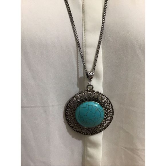 Vintage Artisan Turquoise Pendant Necklace 🍁🌸 - Picture 12 of 14